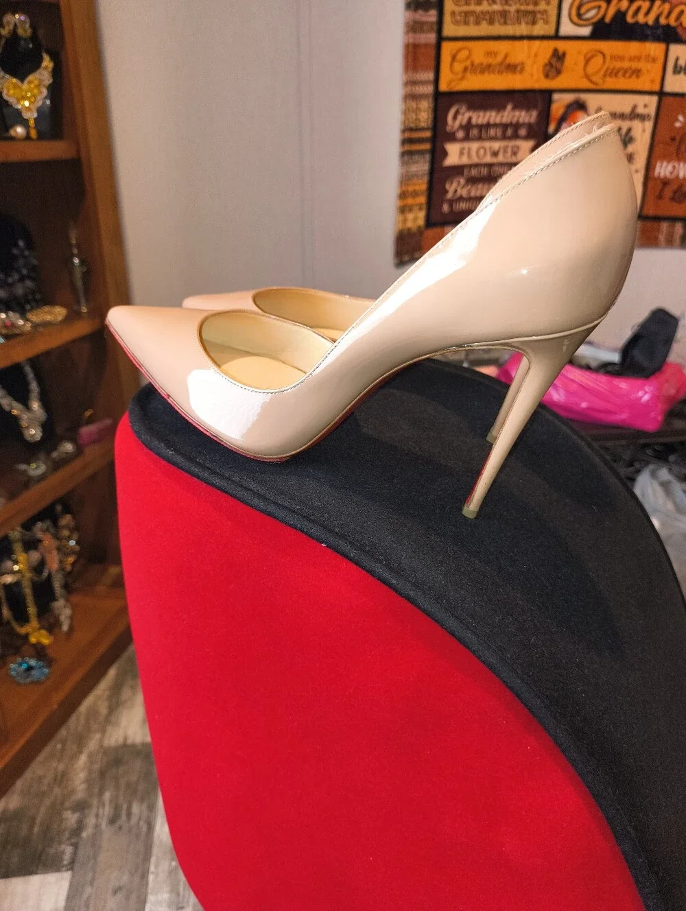 Christian Louboutin Nude Patent Pointed-Toe Stilettos